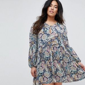 Boohoo Paisley Balloon Sleeve Smock Dress (PLUS)